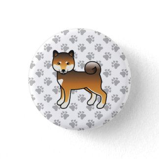 Red Sesame Shiba Inu Cute Cartoon Dog &amp; Paws Button
