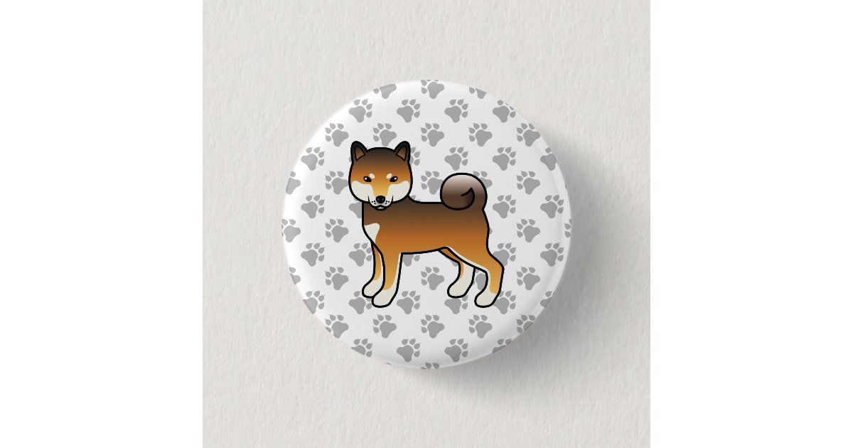 Red Sesame Shiba Inu Cute Cartoon Dog Paws Button Zazzle Com