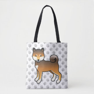 Red Sesame Shiba Inu Cute Cartoon Dog &amp; Paws Tote Bag