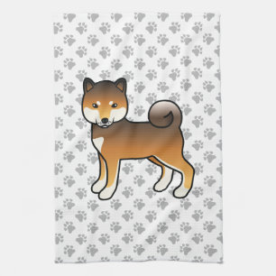 Red Sesame Shiba Inu Cute Dog With Paws Pattern Kitchen Towel