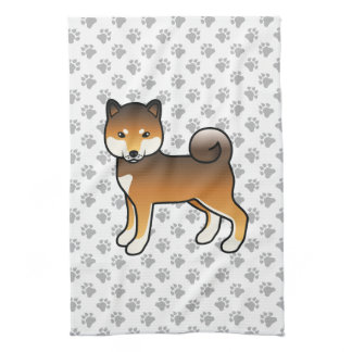 Red Sesame Shiba Inu Cute Dog With Paws Pattern Kitchen Towel