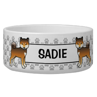 Red Sesame Shiba Inu Cute Dog With Pet's Name Bowl
