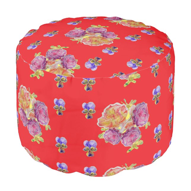 Red Shabby Roses flowers floral Art rose Pouffe Pouf (Angled Front)