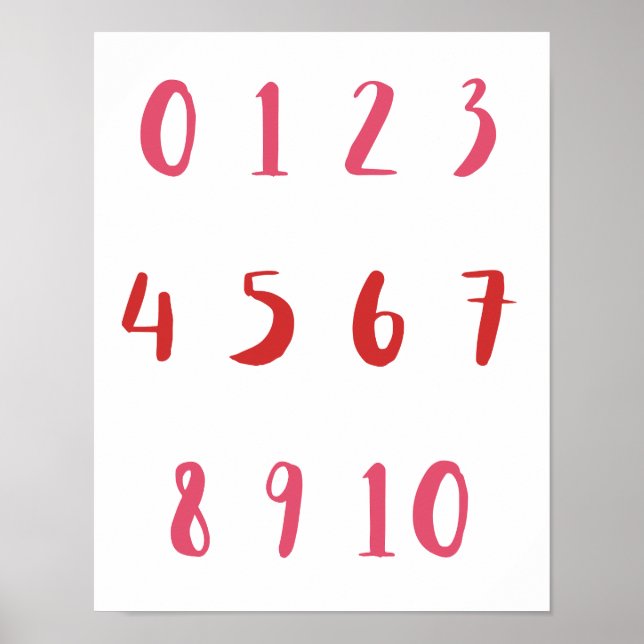 Red Shades Numbers Zero Ten 0 10 Teacher Kids Room Poster (Front)