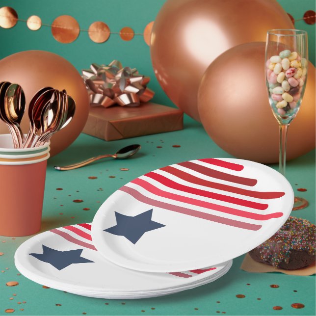 Red Shades with Blue Star - Customizable  Paper Plates (Multi)