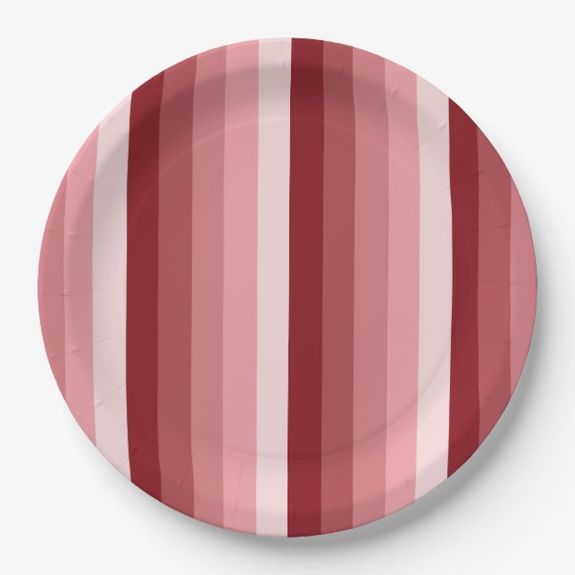 Red shadow stripes paper plates (Front)