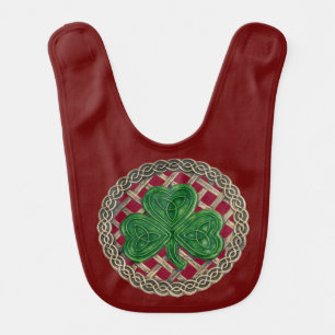 Red Shamrock On Celtic Knots Baby Bib