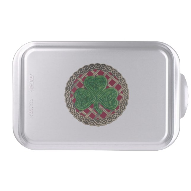 Red Shamrock On Celtic Knots Cake Pan (Front)