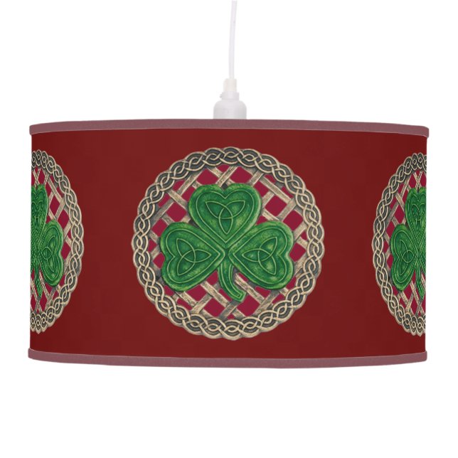 Red Shamrock On Celtic Knots Ceiling Lamp (Front)