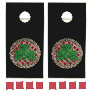 Red Shamrock On Celtic Knots Cornhole Set