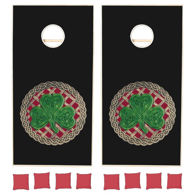 Red Shamrock On Celtic Knots Cornhole Set (Set)