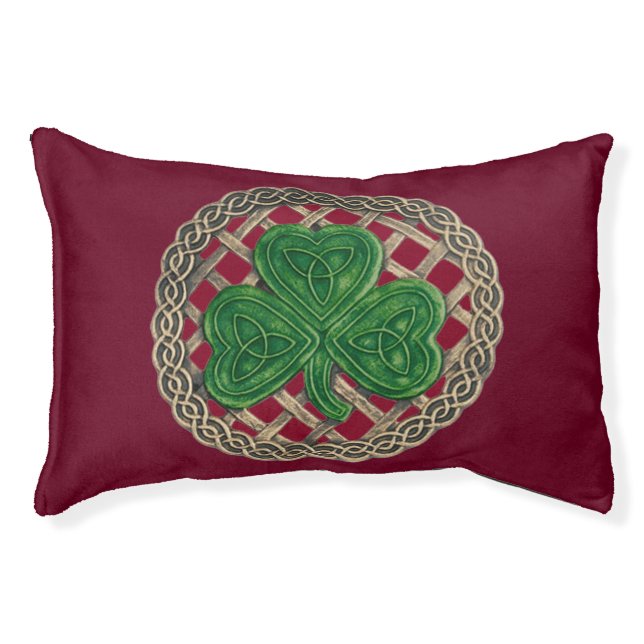 Red Shamrock On Celtic Knots Dog Bed (Front)