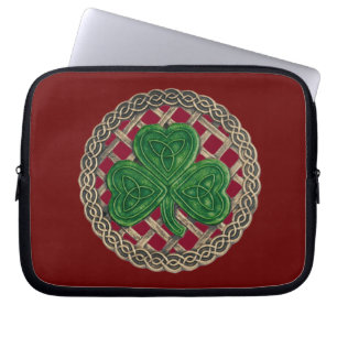 Red Shamrock On Celtic Knots Laptop Sleeve