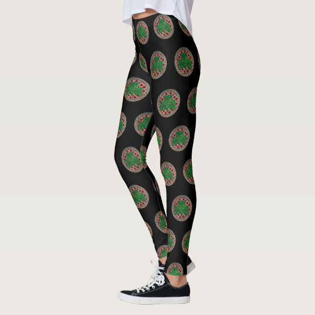 Red Shamrock On Celtic Knots Leggings (Left)