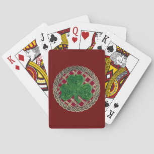 Red Shamrock On Celtic Knots Playing Cards