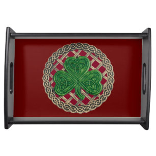 Red Shamrock On Celtic Knots Serving Tray