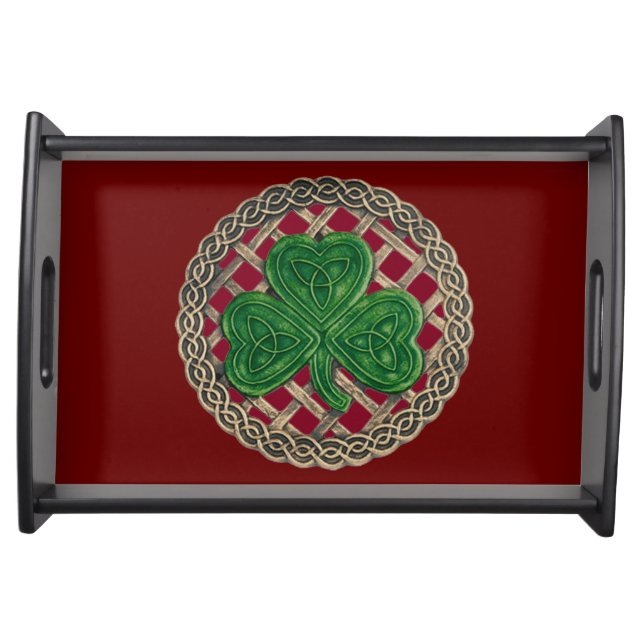 Red Shamrock On Celtic Knots Serving Tray (Front)