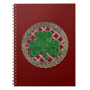 Red Shamrock On Celtic Knots Spiral Notebook