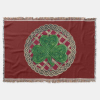 Red Shamrock On Celtic Knots Throw Blanket