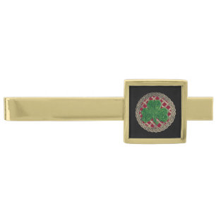 Red Shamrock On Celtic Knots Tie Bar