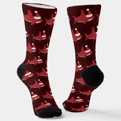 Red Shark Santa Hat Christmas Socks