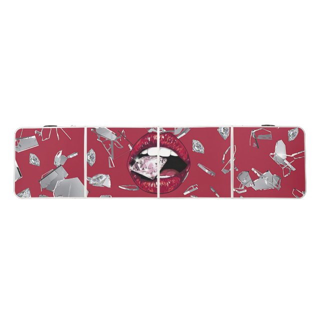 Red shattered glass and diamonds beer pong table (Top)