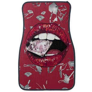 Red shattered glass and diamonds  car floor mat