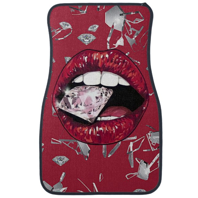 Red shattered glass and diamonds  car floor mat (Front)