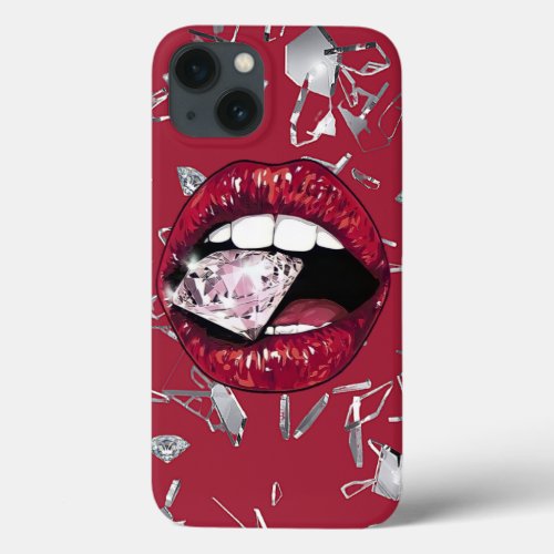 Red shattered glass and diamonds iPhone 13 case