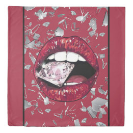 Red shattered glass and diamonds home decor duvet cover