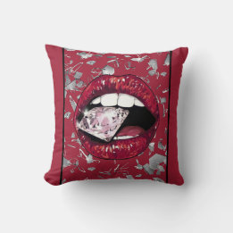 Red shattered glass and diamonds home decor throw pillow