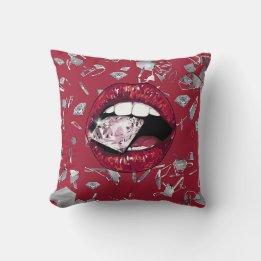 Red shattered glass and diamonds home decor throw pillow