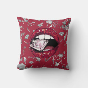 Red shattered glass and diamonds home decor throw pillow