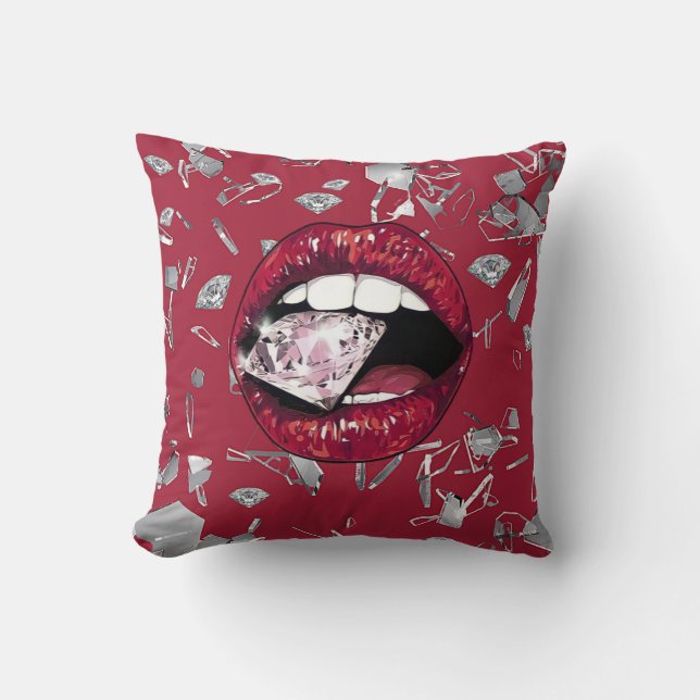 Red shattered glass and diamonds home decor throw pillow (Front)