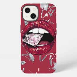 Red shattered glass and diamonds iPhone 13 case