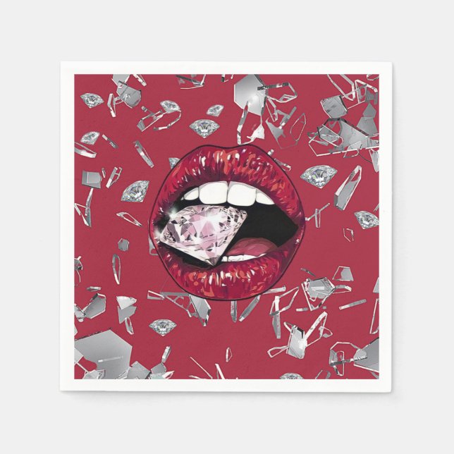 Red shattered glass and diamonds napkins (Front)