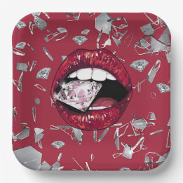 Red shattered glass and diamonds paper plates
