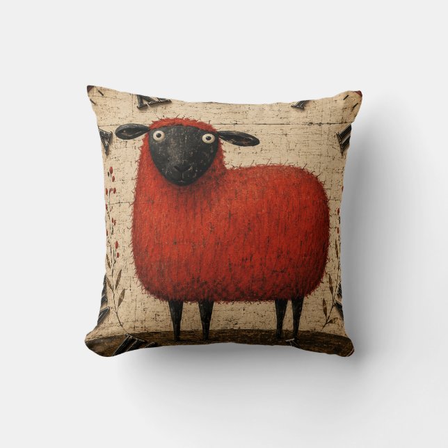 Red Sheep Throw Pillow (Front)
