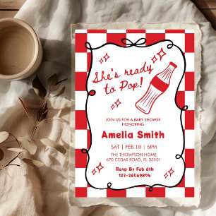 Red She's Ready to Pop cola Soda Baby shower  Invitation