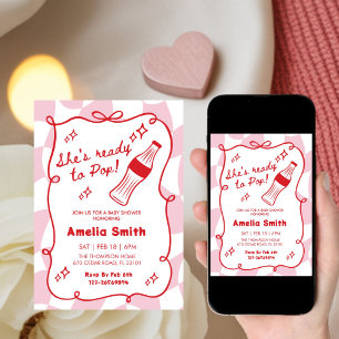 Red She's Ready to Pop cola Soda Baby shower  Invitation