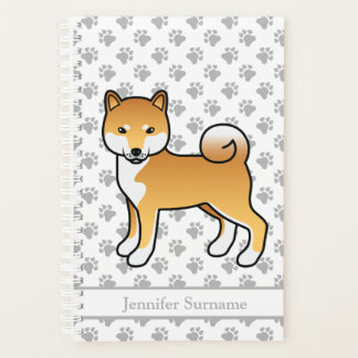 Red Shiba Inu Cute Cartoon Dog And Paws &amp; Text Planner