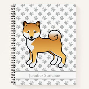 Red Shiba Inu Cute Cartoon Dog & Custom Text Notebook