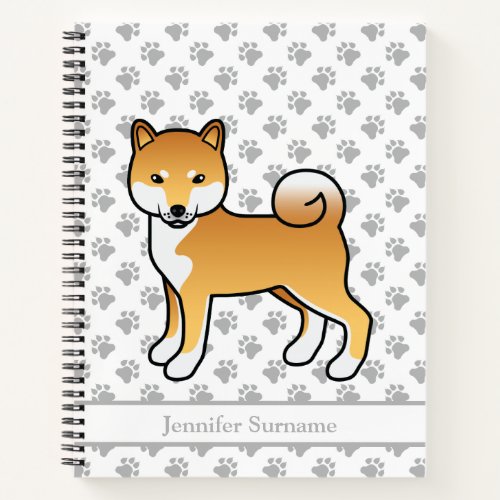 Red Shiba Inu Cute Cartoon Dog  Custom Text Notebook