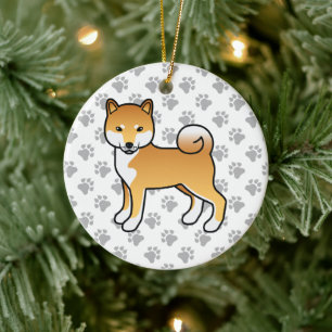 Red Shiba Inu Cute Cartoon Dog Illustration Ceramic Ornament