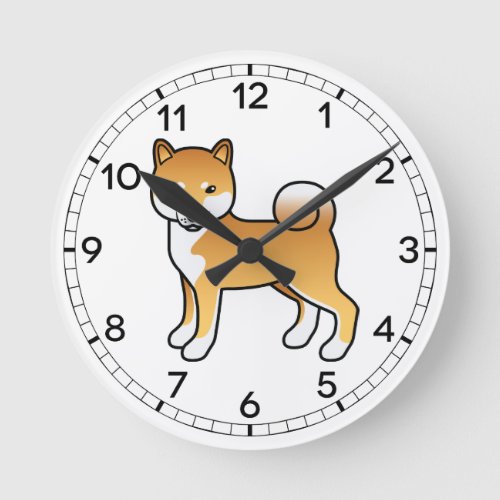Red Shiba Inu Cute Cartoon Dog Illustration Round Clock