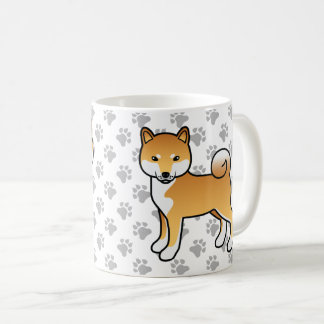 Red Shiba Inu Cute Cartoon Dog &amp; Paws Coffee Mug