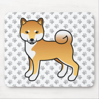 Red Shiba Inu Cute Cartoon Dog &amp; Paws Mouse Pad
