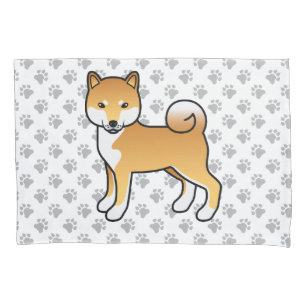 Red Shiba Inu Cute Cartoon Dog & Paws Pillow Case