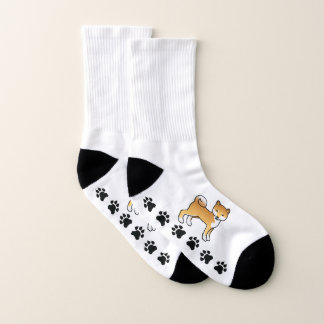 Red Shiba Inu Cute Cartoon Dog &amp; Paws Socks