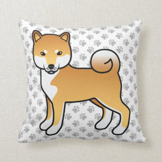 Red Shiba Inu Cute Cartoon Dog &amp; Paws Throw Pillow